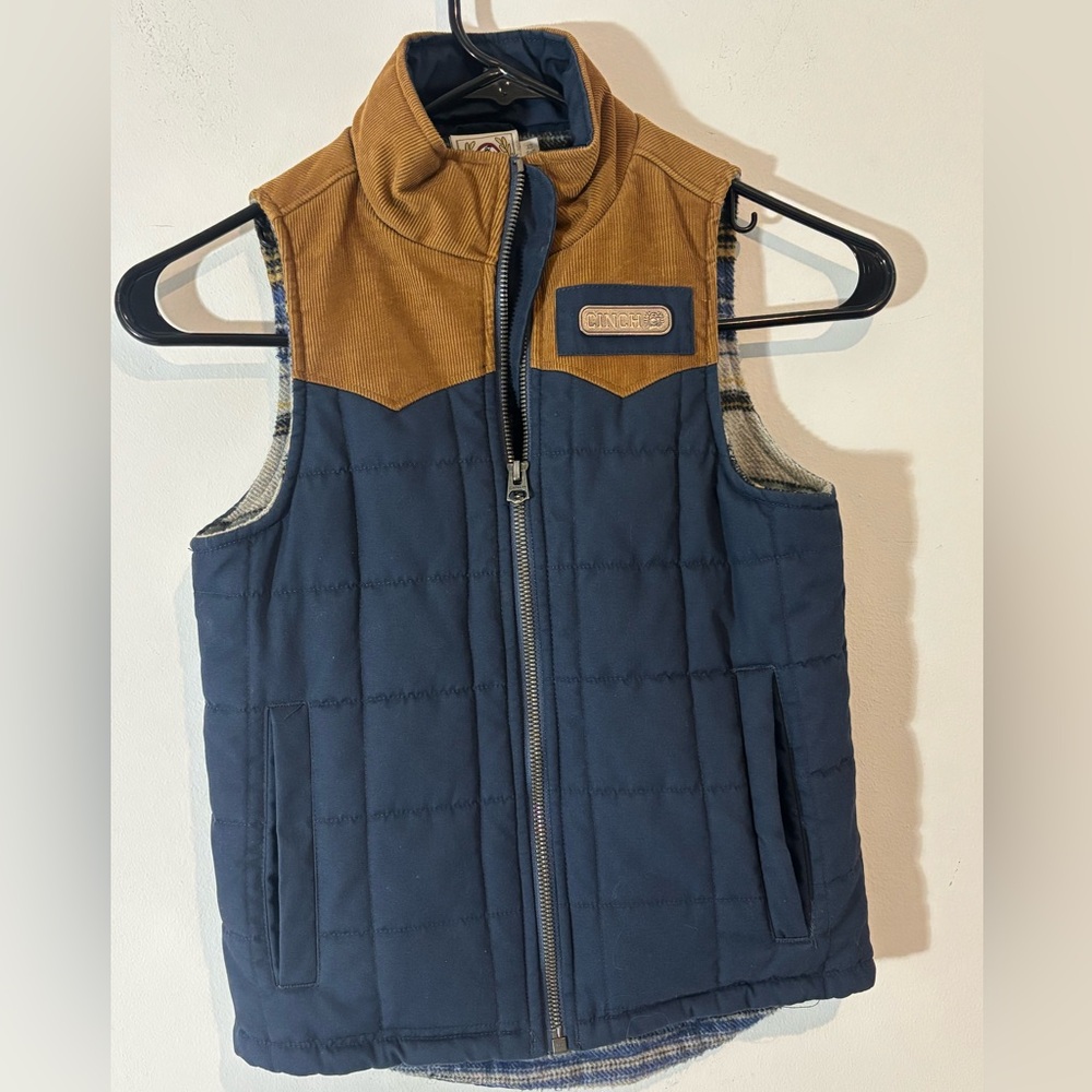 Cinch Boys Size XS 4-5 Blanket Lined Quilted Vest Western Casual Warm Full Zip